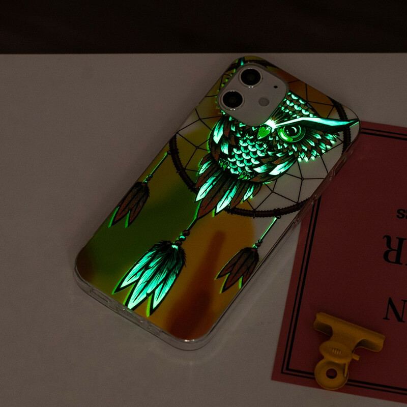 Coque iPhone 12 / 12 Pro Attrape Rêves Hibou Fluorescente