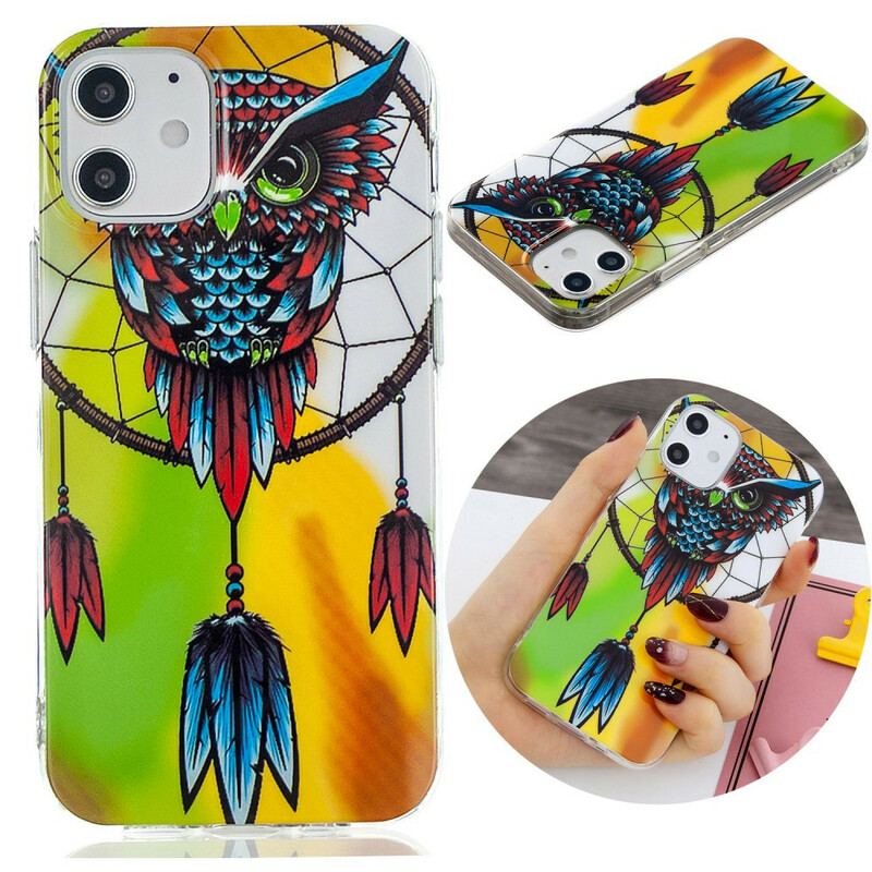 Coque iPhone 12 / 12 Pro Attrape Rêves Hibou Fluorescente