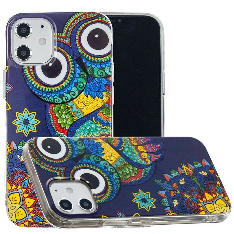 Coque iPhone 12 / 12 Pro Hibou Mandala Fluorescente