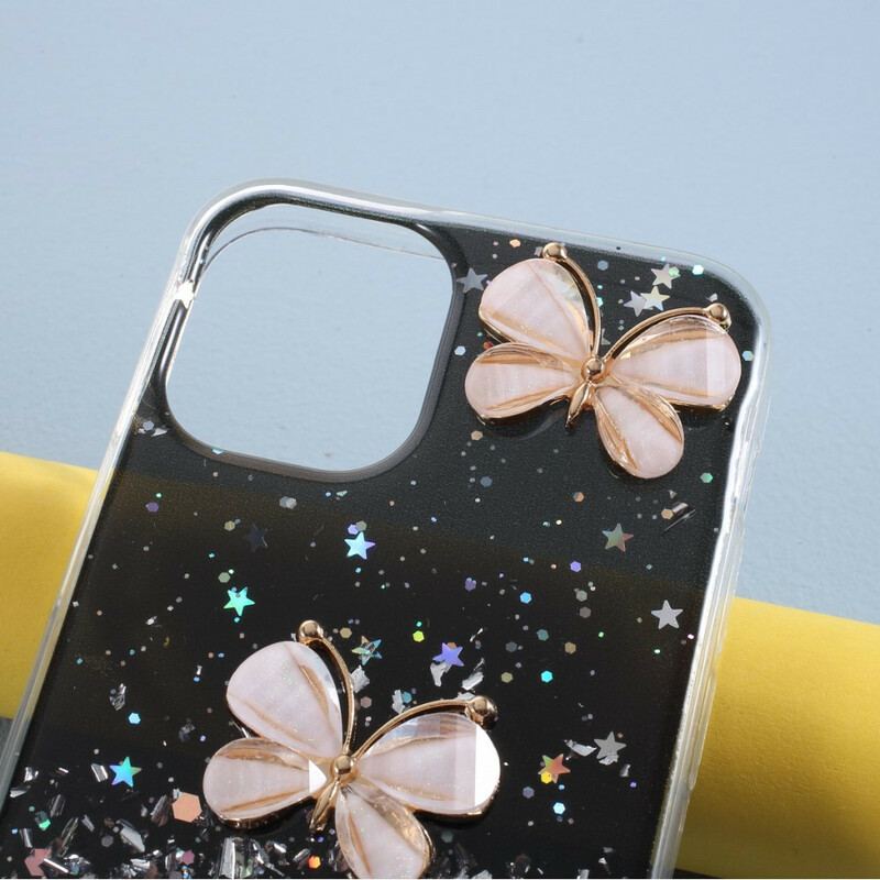 Coque iPhone 12 / 12 Pro Paillettes Papillons 3D