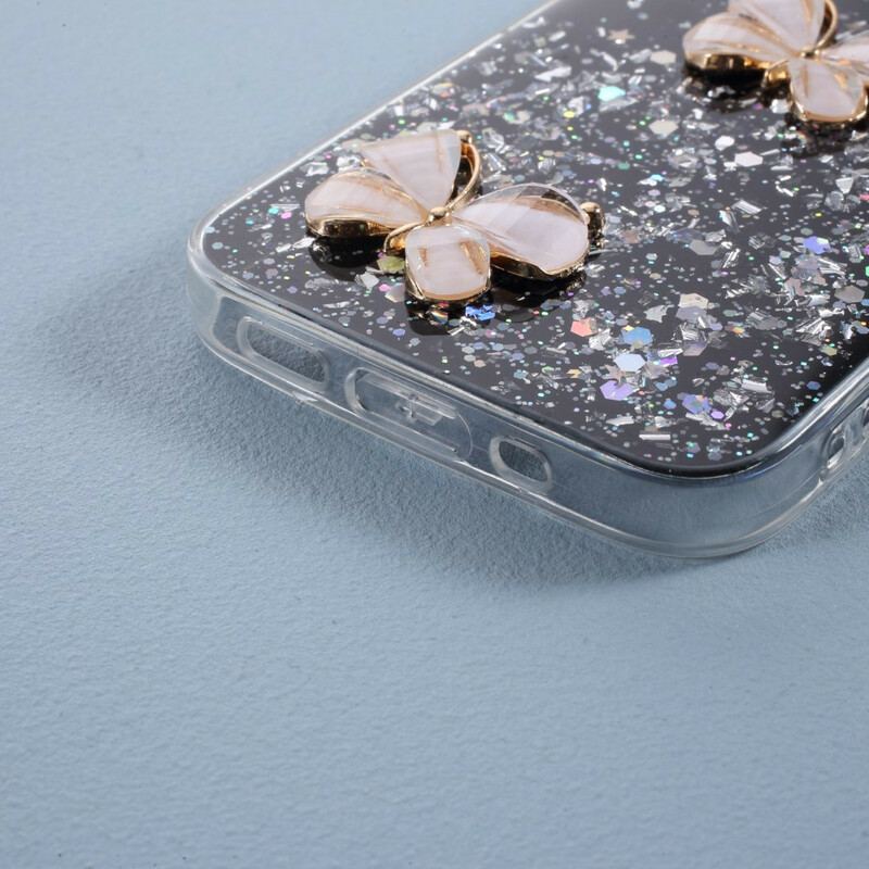 Coque iPhone 12 / 12 Pro Paillettes Papillons 3D