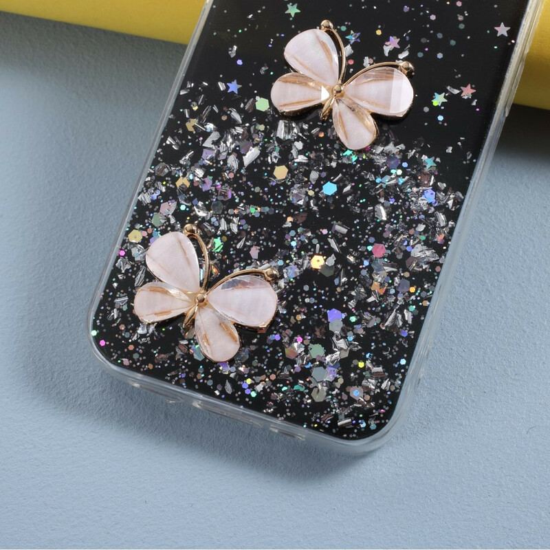 Coque iPhone 12 / 12 Pro Paillettes Papillons 3D