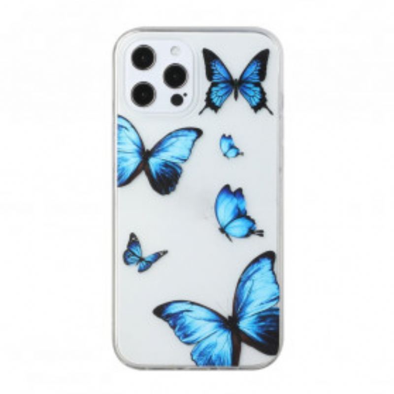 Coque iPhone 12 / 12 Pro Vol de Papillons Bleus