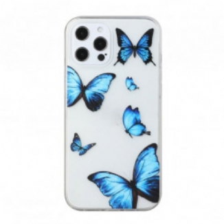 Coque iPhone 12 / 12 Pro Vol de Papillons Bleus