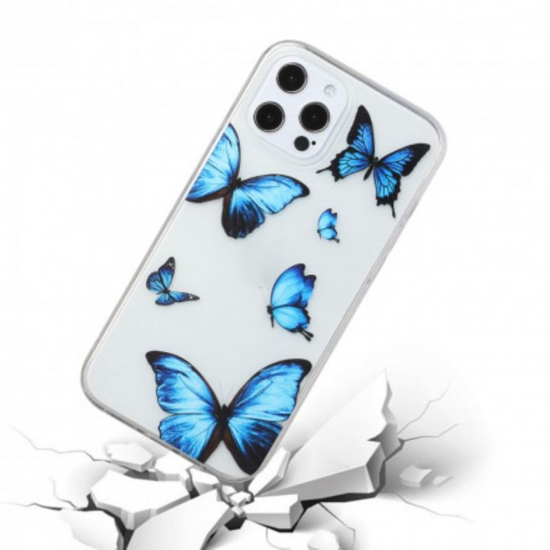 Coque iPhone 12 / 12 Pro Vol de Papillons Bleus