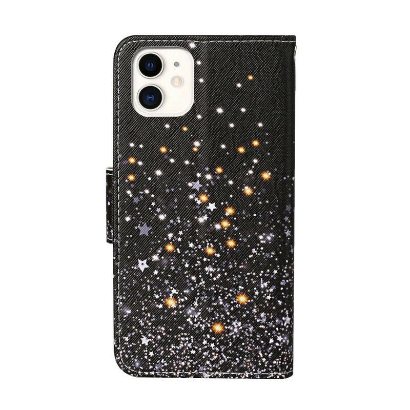 Housse iPhone 12 / 12 Pro Étoiles et Paillettes avec Lanière