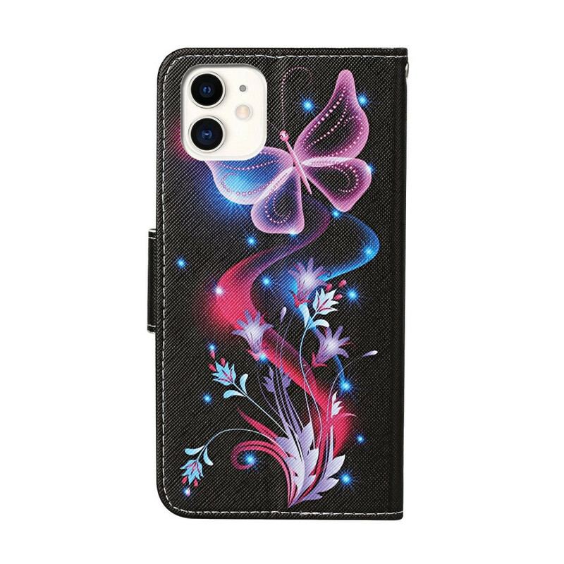 Housse iPhone 12 / 12 Pro Papillons et Lanière