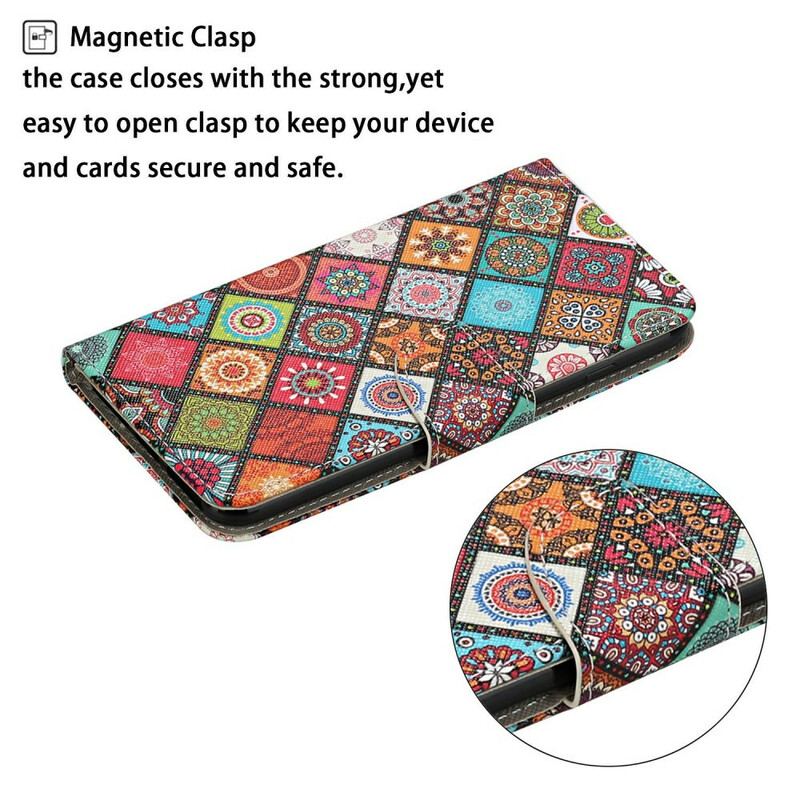 Housse iPhone 12 / 12 Pro Patchwork Mandalas avec Lanière