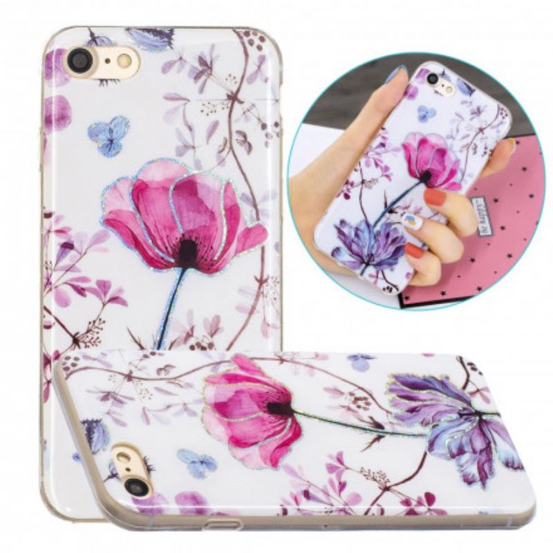 Coque iPhone SE 3 / 2 / 8 / 7 Fleurs Design Paillettes