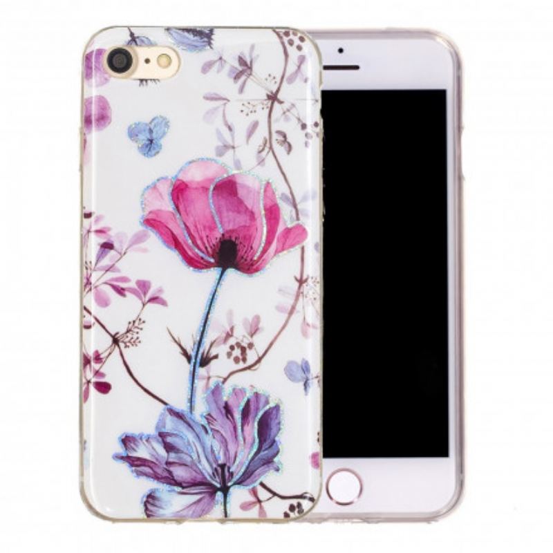 Coque iPhone SE 3 / 2 / 8 / 7 Fleurs Design Paillettes