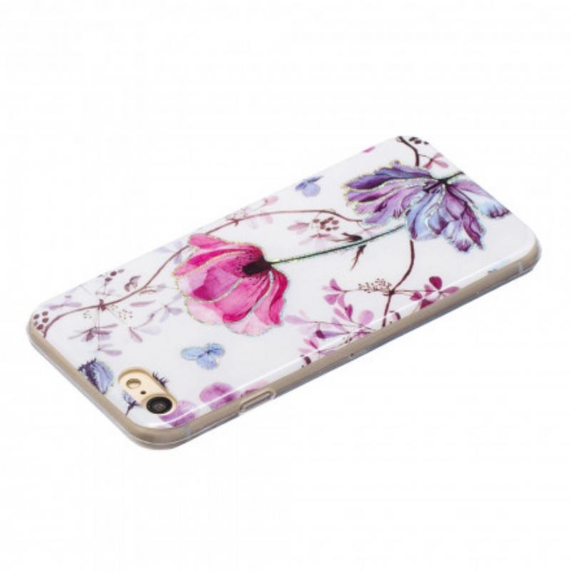 Coque iPhone SE 3 / 2 / 8 / 7 Fleurs Design Paillettes