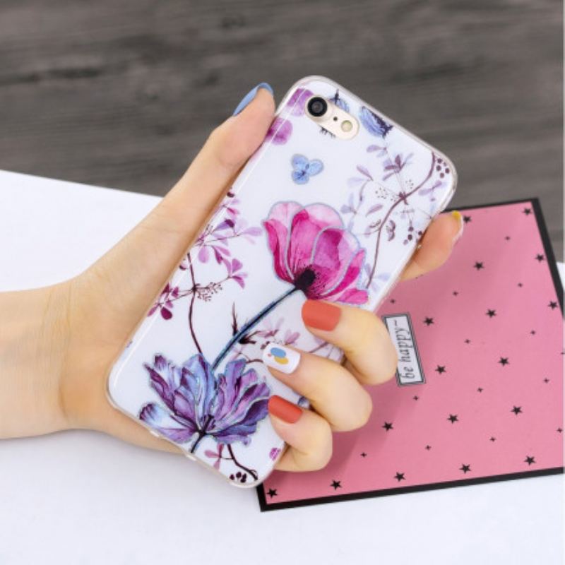 Coque iPhone SE 3 / 2 / 8 / 7 Fleurs Design Paillettes