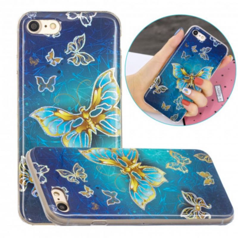 Coque iPhone SE 3 / 2 / 8 / 7 Papillons Design Paillettes