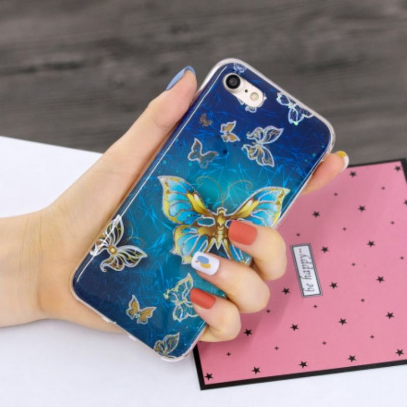 Coque iPhone SE 3 / 2 / 8 / 7 Papillons Design Paillettes