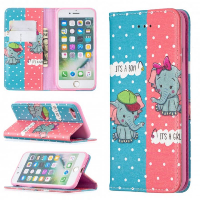 Flip Cover iPhone SE 3 / 2 / 8 / 7 Bébés Éléphants