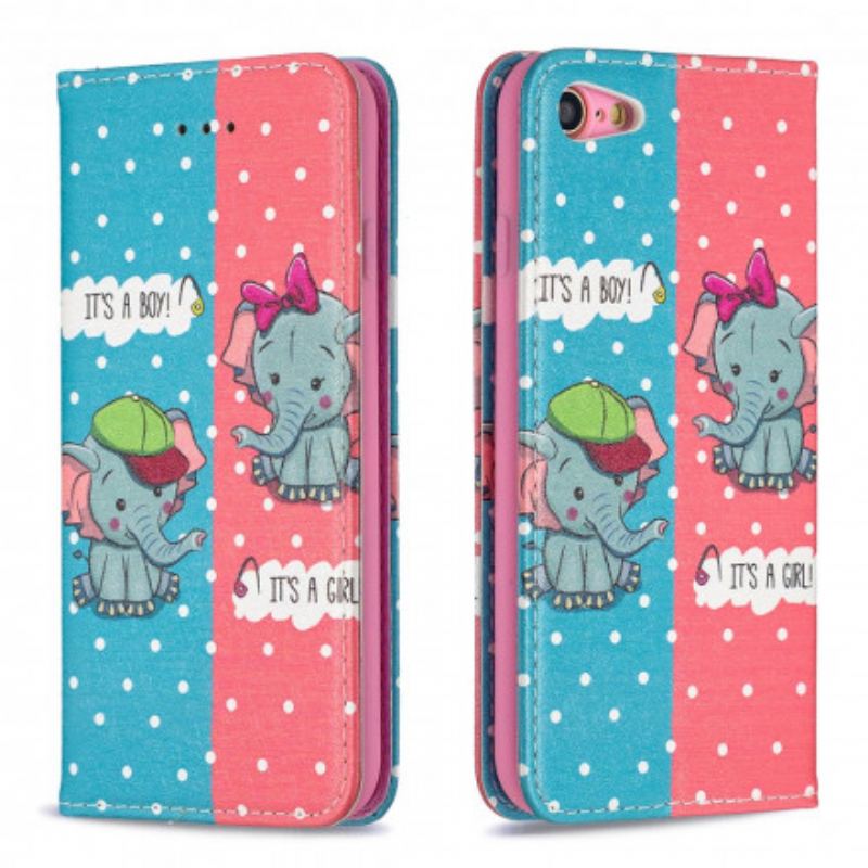 Flip Cover iPhone SE 3 / 2 / 8 / 7 Bébés Éléphants