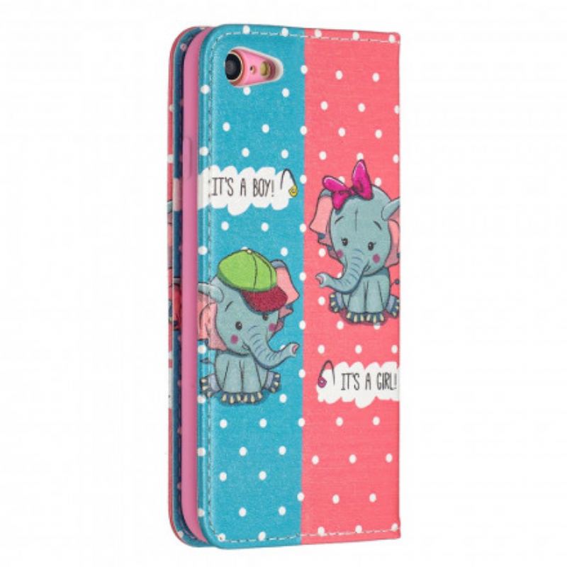 Flip Cover iPhone SE 3 / 2 / 8 / 7 Bébés Éléphants