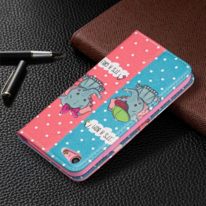 Flip Cover iPhone SE 3 / 2 / 8 / 7 Bébés Éléphants