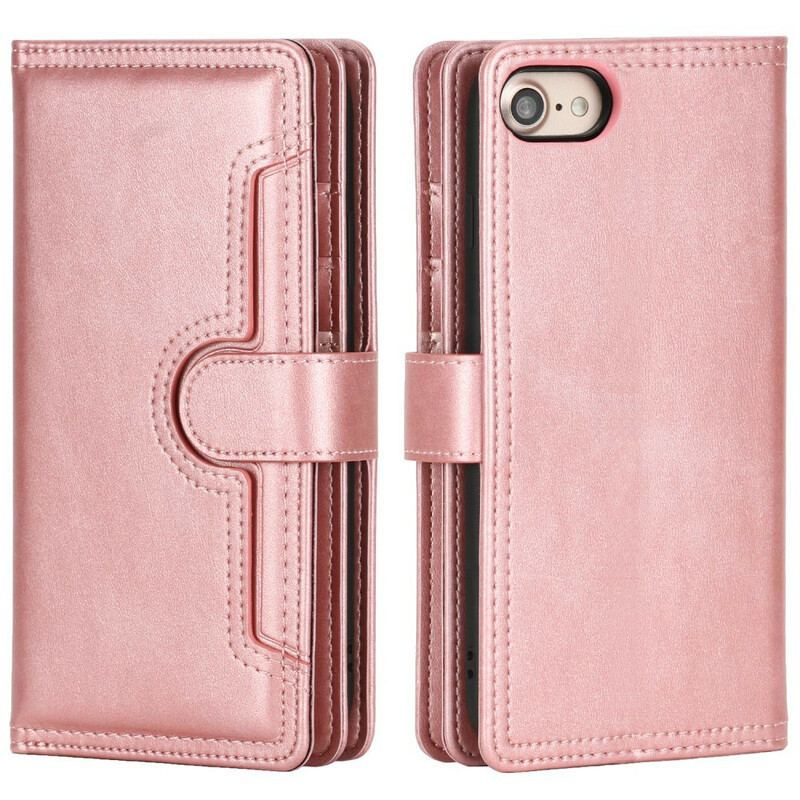 Housse iPhone SE 3 / 2 /8 /7 Effet Cuir Multi-Cartes avec Lanière