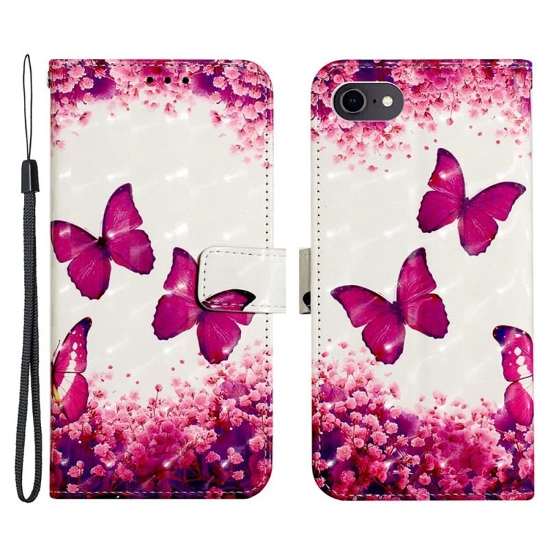 Housse iPhone SE 3 / SE 2 / 8 / 7 Papillons à Lanière