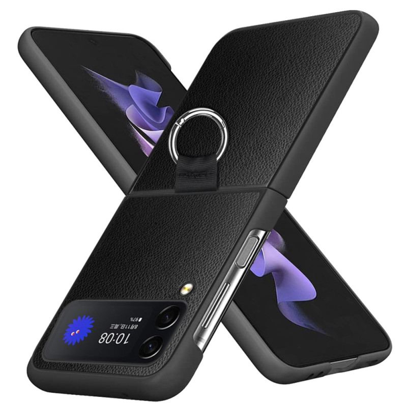 Coque Samsung Galaxy Z Flip 4 Cuir Litchi avec Anneau