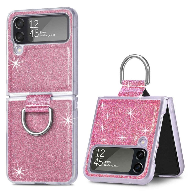 Coque Samsung Galaxy Z Flip 4 Paillettes et Anneau