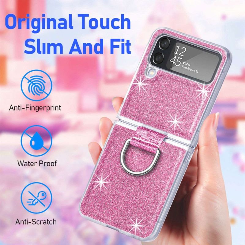 Coque Samsung Galaxy Z Flip 4 Paillettes et Anneau