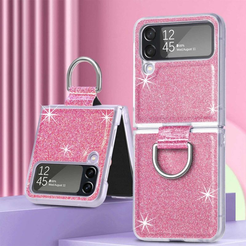 Coque Samsung Galaxy Z Flip 4 Paillettes et Anneau