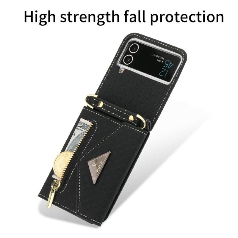 Coque Samsung Galaxy Z Flip 4 Porte-Monnaie avec Bandoulière