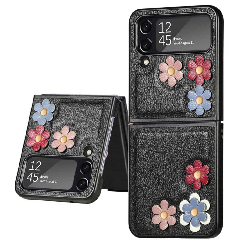 Coque Samsung Galaxy Z Flip 4 Simili Cuir Fleurs