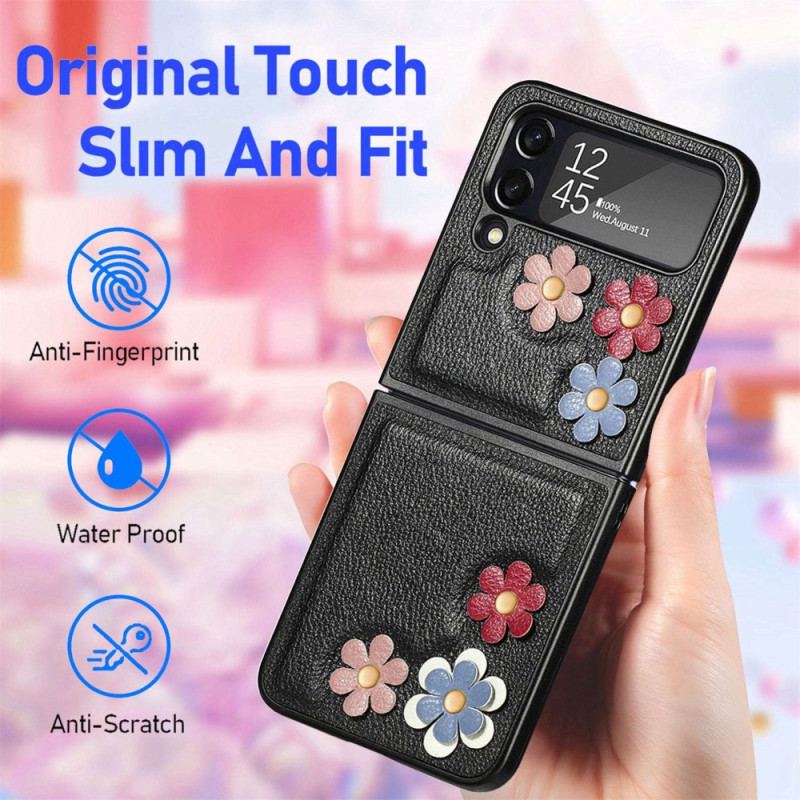 Coque Samsung Galaxy Z Flip 4 Simili Cuir Fleurs