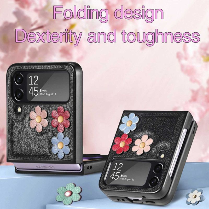 Coque Samsung Galaxy Z Flip 4 Simili Cuir Fleurs