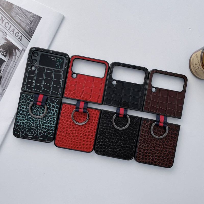 Coque Samsung Galaxy Z Flip 4 Style Crocodile et Anneau