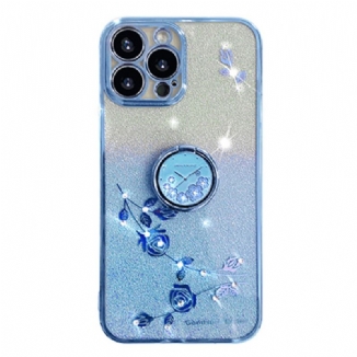 Coque iPhone 16 Pro Max Anneau-Support Fleurs et Strass KADEM