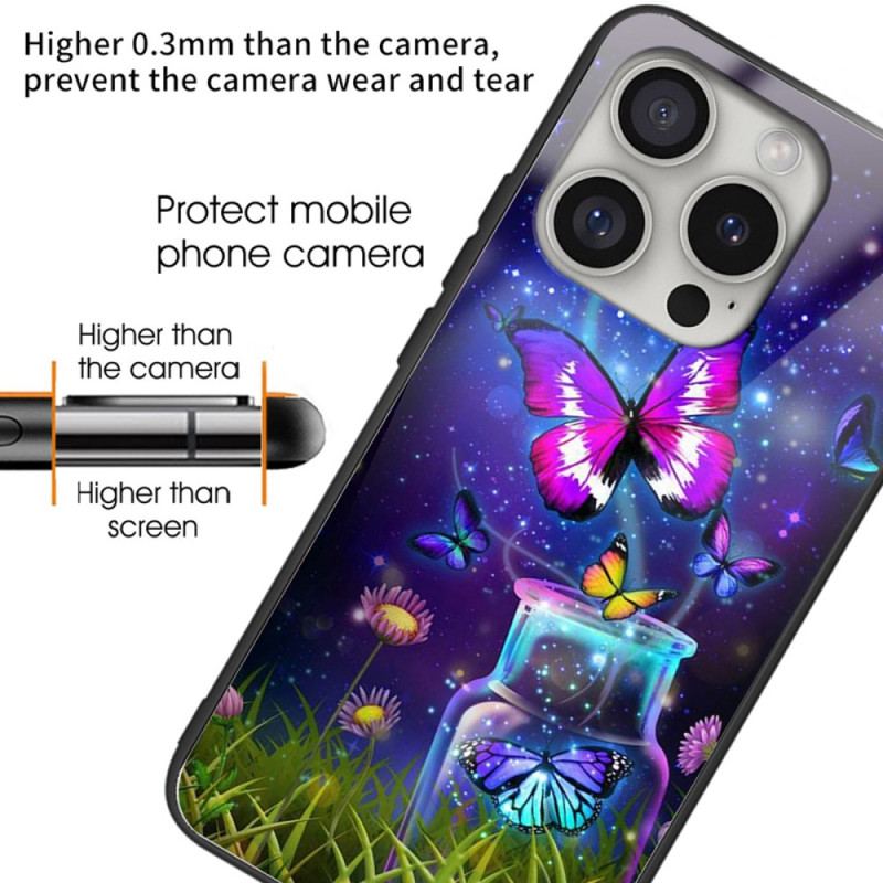 Coque iPhone 16 Pro Max Verre Trempé Bouteille et Papillons