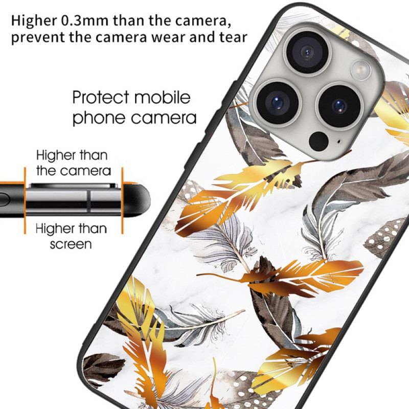 Coque iPhone 16 Pro Max Verre Trempé Feuilles Dorées