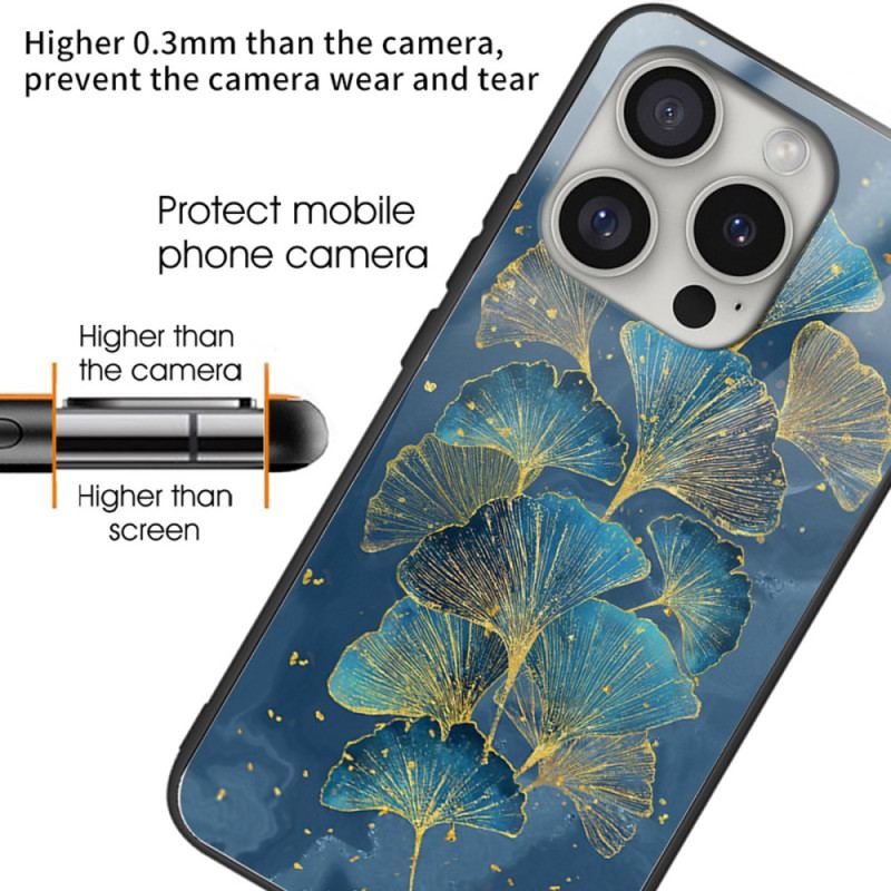 Coque iPhone 16 Pro Max Verre Trempé Feuilles de Ginkgo