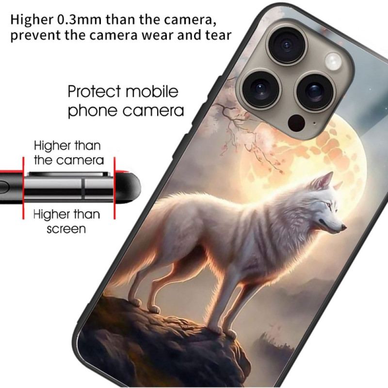 Coque iPhone 16 Pro Max Verre Trempé loup au Clair de lune