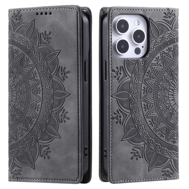 Flip Cover iPhone 16 Pro Max Effet Daim Mandala