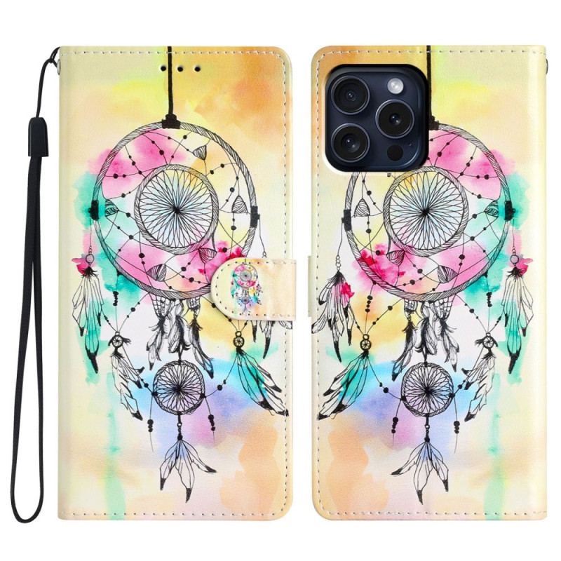 Housse iPhone 16 Pro Max Attrape Rêves Aquarelle à Lanière