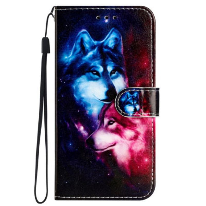 Housse iPhone 16 Pro Max Couple de Loups à Lanière