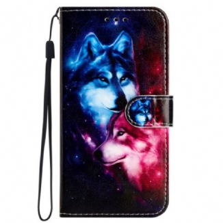 Housse iPhone 16 Pro Max Couple de Loups à Lanière