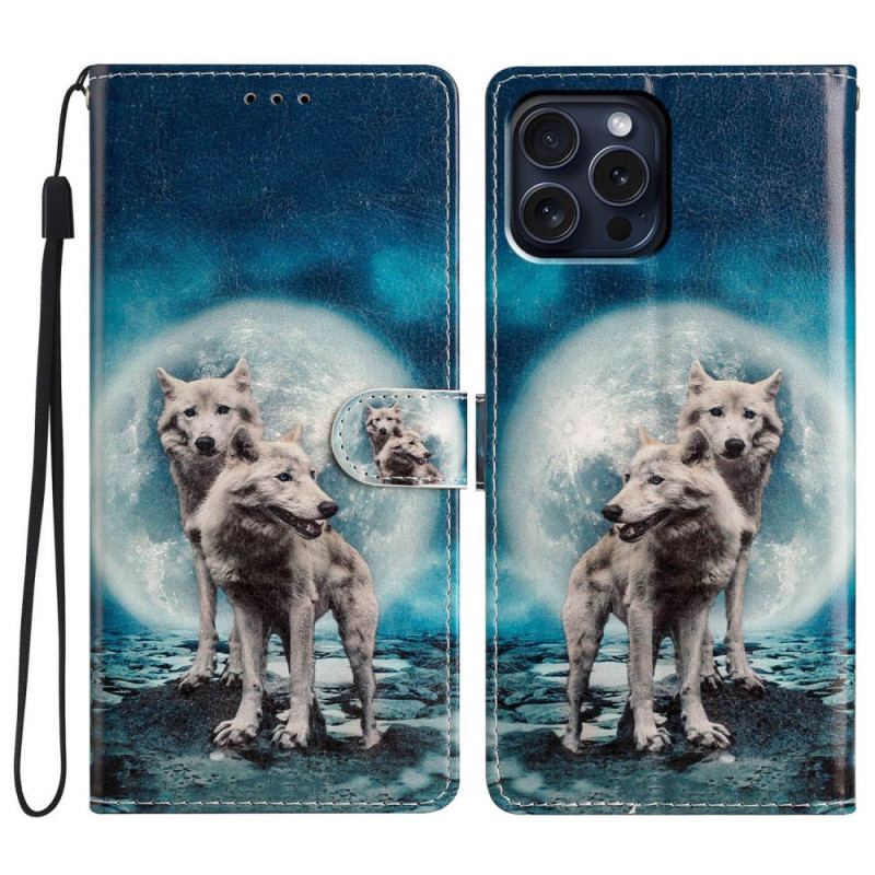 Housse iPhone 16 Pro Max Deux Loups à Lanière