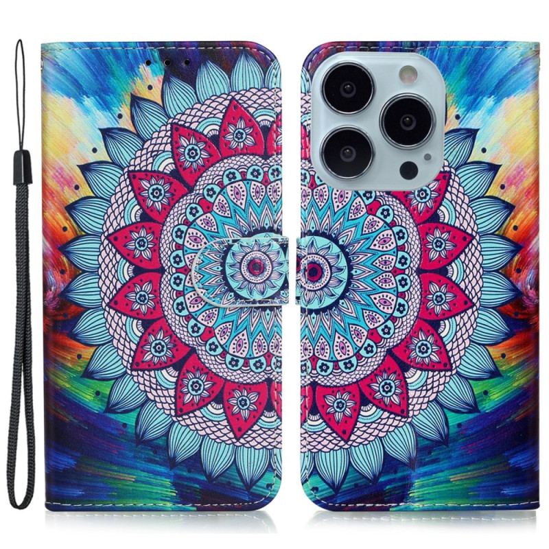 Housse iPhone 16 Pro Max Fleur de Mandala à Lanière