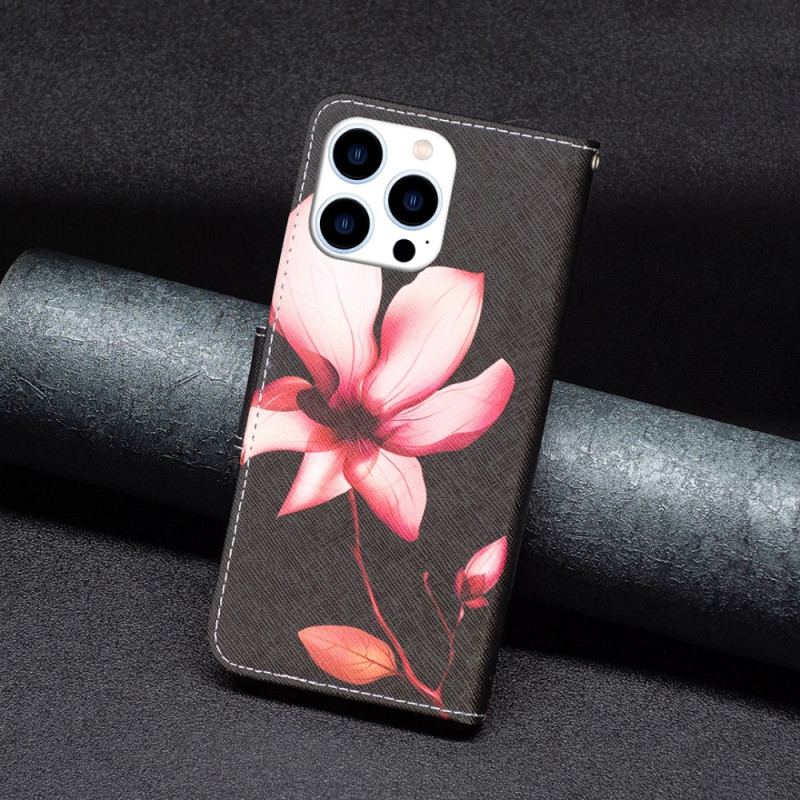 Housse iPhone 16 Pro Max Fleur Rose avec Fond Noir