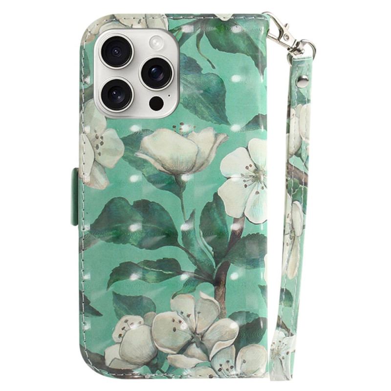 Housse iPhone 16 Pro Max Fleurs Aquarelles à Lanière