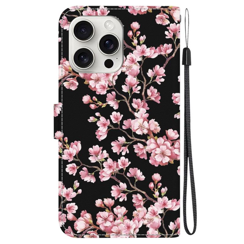 Housse iPhone 16 Pro Max Fleurs de Prunier à Lanière