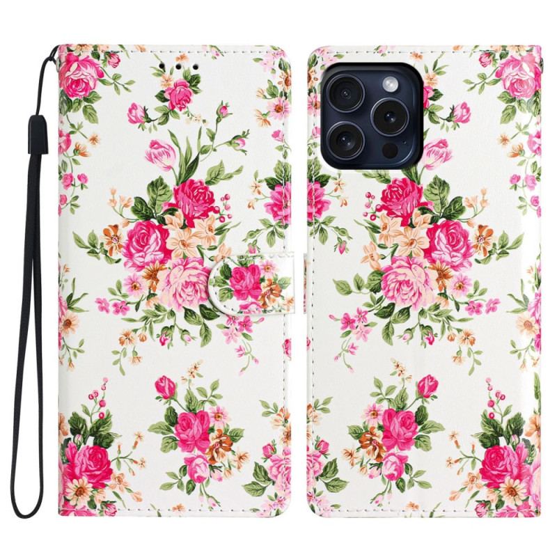 Housse iPhone 16 Pro Max Fleurs Rouges à Lanière