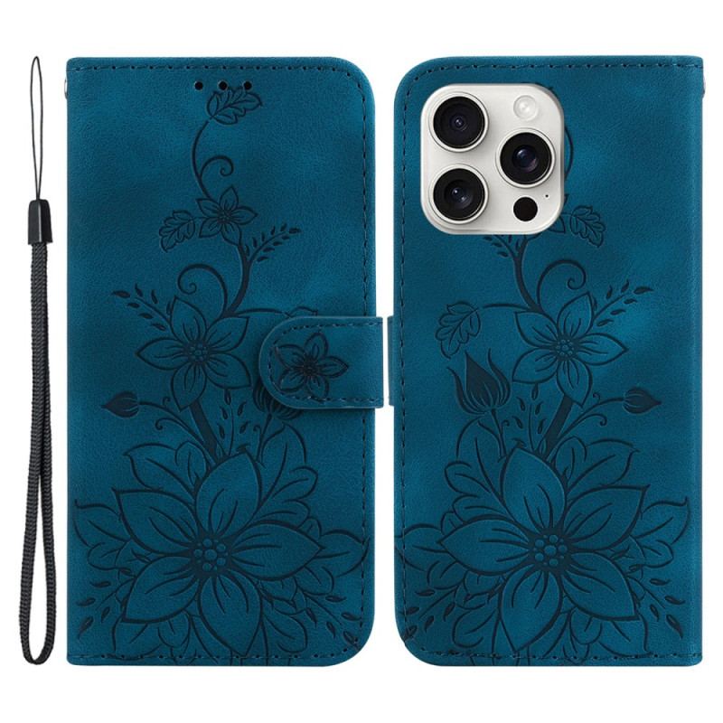 Housse iPhone 16 Pro Max Motif Floral avec Lanière