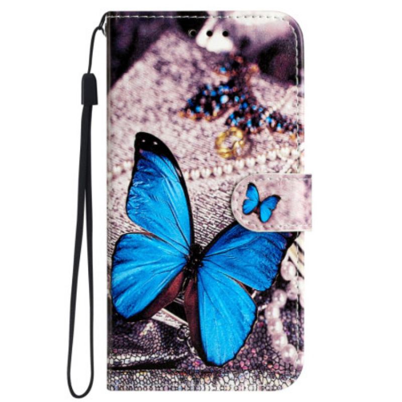 Housse iPhone 16 Pro Max Papillon Bleu à Lanière